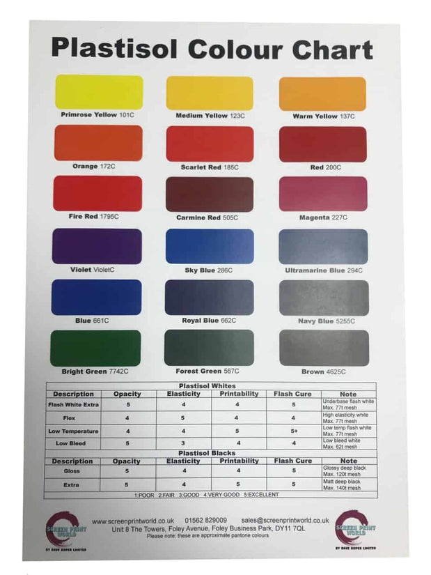 Amex Plastisol / Waterbased Colour Chart