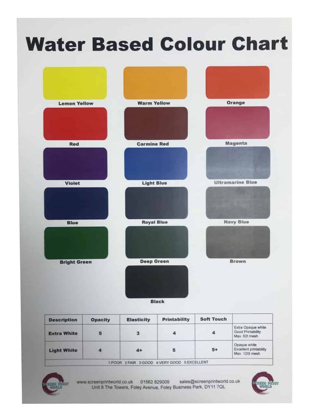 Amex Plastisol / Waterbased Colour Chart