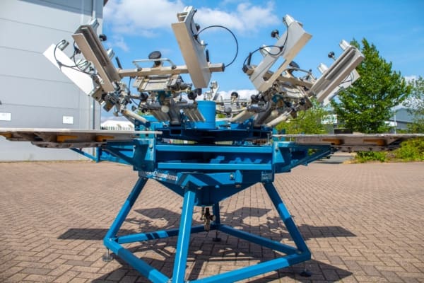 Used M&R 6 Colour 6 Station Chameleon Manual Press with Side Air Clamps